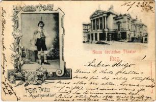 1900 Praha, Prag; Neues deutsches Theater, Herr Pauli im Vogelhändler / new German theatre. Art Nouveau, floral (small tear)
