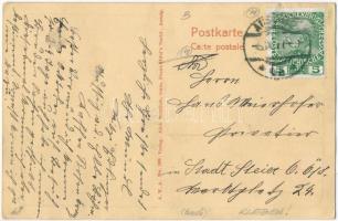 Ústí nad Labem, Aussig; Blick von der Ferdinandshöhe, Bahnhof / railway station (wet damage)