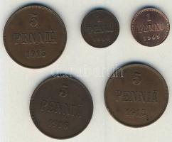 Finnország 1909. 1p T:2+ + 1916. 1P T:3+ + 1915. 5P(2x) T:3+ + 1916. 5P T:3+