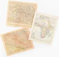cca 1900 7 db térkép a Meyers Lexikonból (Bosnien und Montenegro, Afrika, Braunschweig, Brasilien, stb.), 30×24 cm