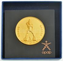 Görögország DN Rodos Görögország / Opap aranyozott fém emlékérem (50mm) plexi alapon (85x85mm) T:1- Greece ND Rodos Greece / Opap gilt metal commemorative medallion (50mm) on plexiglass (85x85mm) C:AU