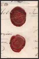 1858-1869 Győr, adóslevél 2000 forintról a Zombath és Sághy családok között, 2 viaszpecséttel, Komár...