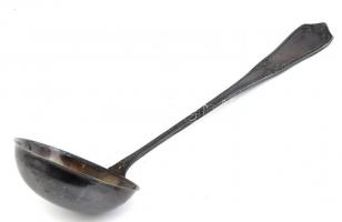 Orosz ezüstözött alpakka merőkanál, jelzett, kopott, h:35cm