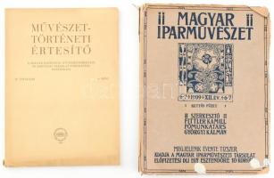 1909 Magyar Iparművészet XII. évf. 6-7. sz., számos fekete-fehér fotóval, korabeli hirdetésekkel, sérült, foltos + 1956 Művészettörténeti Értesítő IV. évf. 4. sz., fekete-fehér fotókkal, kissé sérült, megjelent 2200 példányban