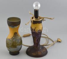 Gallé TIP jelzésű váza és lámpa búra nélkül, kopásnyomokkal, m:23,5-35cm
