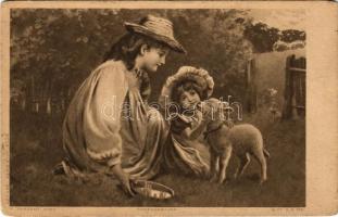 Children with sheep. Photogravure Series No. 6005. s: P. Tarrant (kopott sarkak / worn corners)