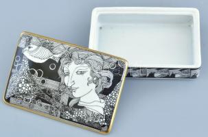 Hollóházi Szász Endre által tervezett mintával díszített porcelán bonbonniere. "Hal", matr...