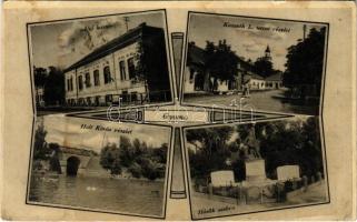 1935 Gyoma, Úri kaszinó, Kossuth utca, Holt-Körös részlet, Hősök szobra, emlékmű. Végh Béla kiadása (fl)
