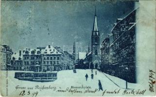 1899 (Vorläufer) Liberec, Reichenberg; Bismarckplatz / square in winter (fl)