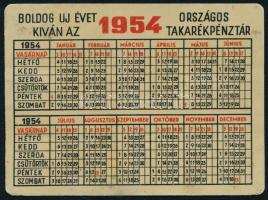 1954 OTP takarékbetét fém reklámos kártyanaptár, hajtva 7x9,5 cm