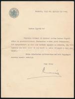 1935 M. Kir. Államvasutak Miskolczi Üzletigazgatója köszönetnyilvánítása, fejléces papíron, rajta Csordás István üzletigazgató, kormányfőtanácsos aláírásával.