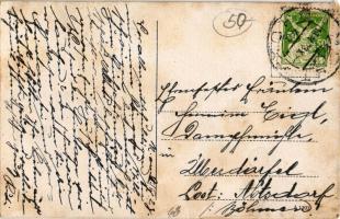 1923 Most, Brüx; Stadt-Theater / theatre, tram (fa)