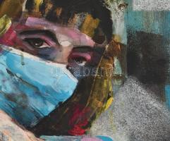 Nagy Imola (1976-): Lány maszkban. Akril, vászon, keret nélkül, jelzett, 80x100cm