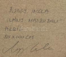 Nagy Imola (1976-): Lány maszkban. Akril, vászon, keret nélkül, jelzett, 80x100cm