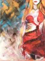 Nagy Imola (1976-): A nő piros ruhában. Akril, vászon, keret nélkül, jelzett, 60x80cm