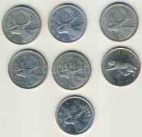 Kanada 1944-1968. 25c Ag (7x) 3 klf típusban összesen 7klf db T:1,2,3