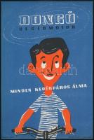 1964 Villamosplakát: Dongó segédmotor, minden kerékpáros álma, gr.: Gábor Pál, 23,5×16,5 cm