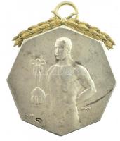 Berán Lajos (1882-1943) 1916. Elsők jelzett Ag úszó díjérem aranyozott fém rátéttel, füllel, S.G.A. gyártói jelzéssel, hátoldalán gravírozva (Br:14,95g/0.900/35x32mm) T:2 patina / Hungary Berán Lajos (1882-1943) 1916. First Ones Ag swimming award medal with hallmark, S.G.A. makers mark, with an ear, gilt metal overlay and engraved on reverse (Br:14,95g/0.900/35x32mm) C:XF patina