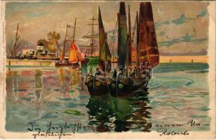 1899 (Vorläufer) Fiume, Rijeka; Porto Nuovo / port and sailing ships. Kuenstlerpostkarte No. 1142. von Ottmar Zieher litho s: Raoul Frank (EK)