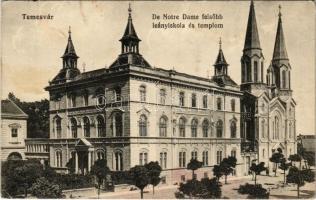 1915 Temesvár, Timisoara; De Notre Dame felsőbb leányiskola és templom. Polatsek kiadása / girls school and church (EK)