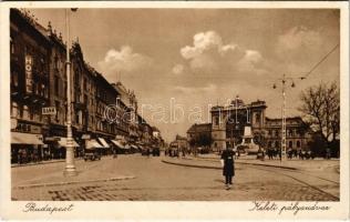 Budapest VII. Keleti pályaudvar, Baross szobor, rendőr, villamos, hotel, bank, automobil, üzletek (fl)