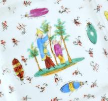 Carlsbad kínai mintás készlet, tál + 6 db tányér. Kézzel festett, benyomott jelzéssel, kopott, 25x18...