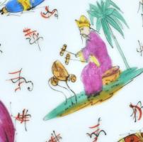 Carlsbad kínai mintás készlet, tál + 6 db tányér. Kézzel festett, benyomott jelzéssel, kopott, 25x18...