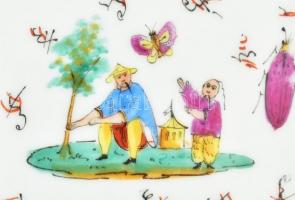 Carlsbad kínai mintás készlet, tál + 6 db tányér. Kézzel festett, benyomott jelzéssel, kopott, 25x18...