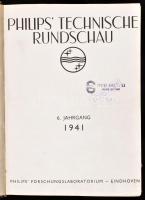 1941 Philips Technische Rundschau 6. Jahrgang / német nyelvű műszaki folyóirat teljes évfolyama egybekötve (1941. jan.-dec.), fekete-fehér képekkel illusztrált, sérült félvászon-kötésben, hiányzó gerinccel