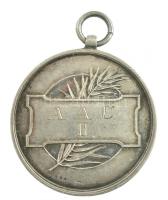 1906. A.A.C. II. / 1906. IX.8. jelzett Ag sport díjérem S.G.A. gyártói jelzéssel, füllel, hátoldalán gravírozva (12,22g/0,800/30mm) T:1-,2 patina, kis ph / Hungary 1906. A.A.C. II. / 1906. IX.8. Ag sport award medal with hallmark, S.G.A. makers mark and with an ear, engraved on reverse (12,22g/0,800/30mm) C:AU,XF patina, small edge error