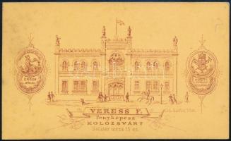 cca 1875-80 Fiú portré, keményhátú fotó Veress Ferenc (1832-1916) kolozsvári műterméből, hátoldalán ...