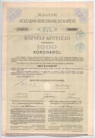 Budapest 1909. Magyar Jelzálog-Hitelbank Budapest 4 1/2%-os községi kötelező 1000K-ról szelvényekkel, bélyegzéssel, szárazpecséttel T:III