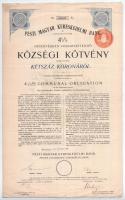 Budapest 1914. Pesti Magyar Kereskedelmi Bank 4 1/2%-os községi kötvénye 200K-ról, szárazpecséttel és szelvényekkel T:III