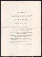 1914 Bp., meghívó a Ritz-szállóban tartandó Kalikó bálra, 3 p., vízjeles papíron, hajtva, szélein apró sérülésekkel
