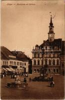 1916 Ceská Lípa, Böhmisch Leipa; Marktplatz mit Rathaus, Deutsche Volksbank, Sigmund Stransky, Raimund Ikrath / market square, town hall, shops, German bank (EK)
