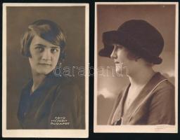 cca 1926 Hölgyportrék, 2 db fotólap, Erdős és Mészöly műterméből, 13,5×8,5 cm