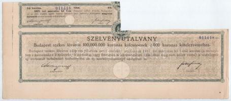 Budapest 1897. "Budapest Székes Főváros" 4%-al kamatozó kölcsön kötelezvénye 2000K-ról, sz...