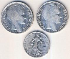 Franciaország 1914. 1Fr Ag T:3- + 1930+1932. 10Fr Ag (2x) T:3 Összesen 3klf db!