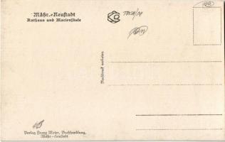 Unicov, Mährisch-Neustadt; Rathaus und Mariensäule, Apotheke, Alois Wenzlitschke Fleischhauer und Se...