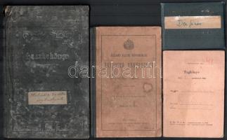 cca 1910-98 vegyes okmány tétel, össz 8 db: cca 1910 Debreceni Református Főiskola leckekönyv, többek közt Tegze Gyula jogi doktor, egyetemi tanár autográf aláírásával; cca 1970 fényképes katonai igazolvány; 1949 fényképes gépjárművezetői igazolvány (jogosítvány); stb., vegyes állapotban