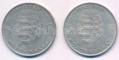 1947. 5Ft Ag "Kossuth" (2x) T:2-,3 patina
Adamo F8.1