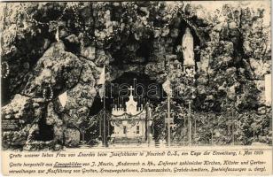 1905 Prudnik, Neustadt OS; Grotte unserer lieben Frau von Lourdes beim Josefskloster am Tage der Einweihung, 1. Mai 1904 / Lourdes grotto in monastery (fl)