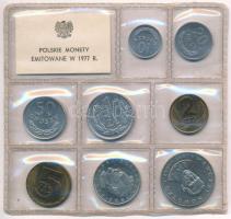Lengyelország 1977. 10g - 20Zl (8xklf) forgalmi sor  sérült fóliatokban T:1  Poland 1977. 10 Groszy - 20 Zlotych (8xdiff) coin set in damaged foil packing C:UNC