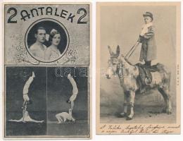 4 db RÉGI cirkuszi motívum képeslap / 4 pre-1945 circus motive postcards