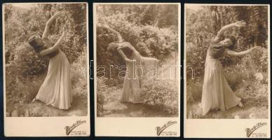 cca 1920 Táncoló hölgy, 3 db fotólap, 13,5×8,5 cm