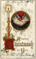 1917 A Merry Christmas To You. Christmas greeting art postcard with Saint Nicholas. Emb. litho (EK)