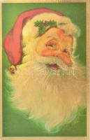 Christmas greeting art postcard with Saint Nicholas (kis szakadás / small tear)