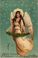 1906 Boldog karácsonyi ünnepeket! / Christmas greeting art postcard with angel. litho (EK)