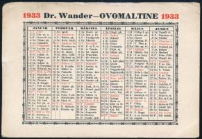 1933 Dr. Wander - Ovomaltine kártyanaptár