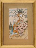 Jelzés nélkül: Szerelmespár. Akvarell, tus, selyem. Üvegezett fa keretben. 18,5x11,5 cm